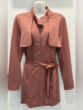 Entry Dusty Rose Zip-Front Dress with Tie Belt